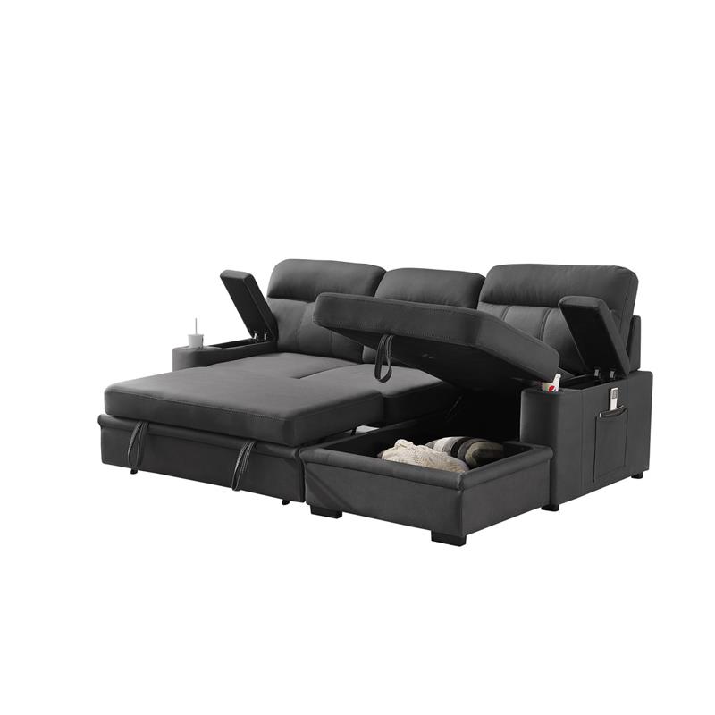 Kaden Gray Fabric Sleeper Sectional, Kaden Fabric Sleeper Sectional Sofa With Storage Chaise And Arms