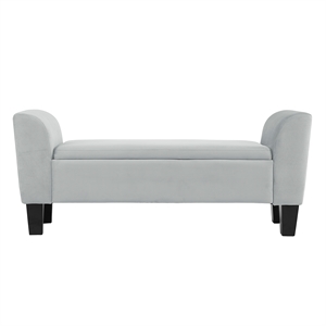 mila gray velvet fabric ottoman glam bench with storage space