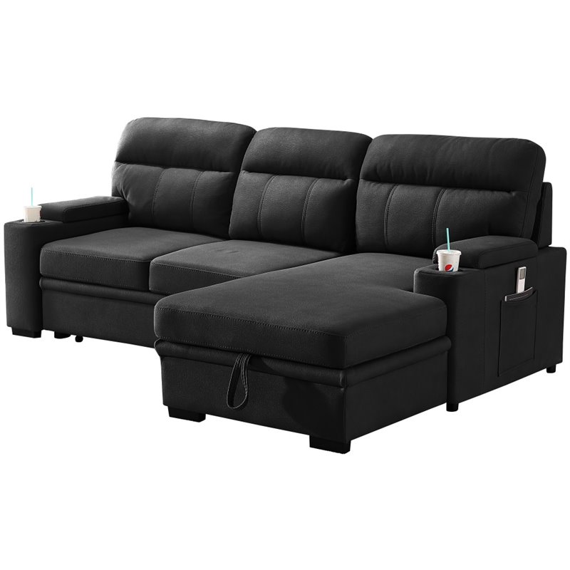 Kaden Black Fabric Sleeper Sectional, Furniture Of America Werr Contemporary Leather Sleeper Sectional Sofas