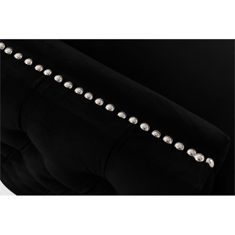Bayberry Black Velvet Fabric Sofa Couch with 3 Pillows