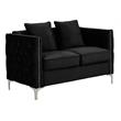 Bayberry Black Velvet Fabric Loveseat Couch with 2 Pillows