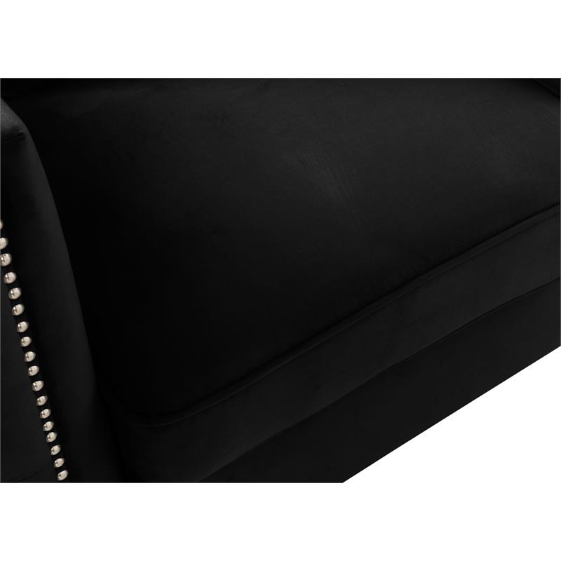 Bayberry Black Velvet Fabric Loveseat Couch with 2 Pillows