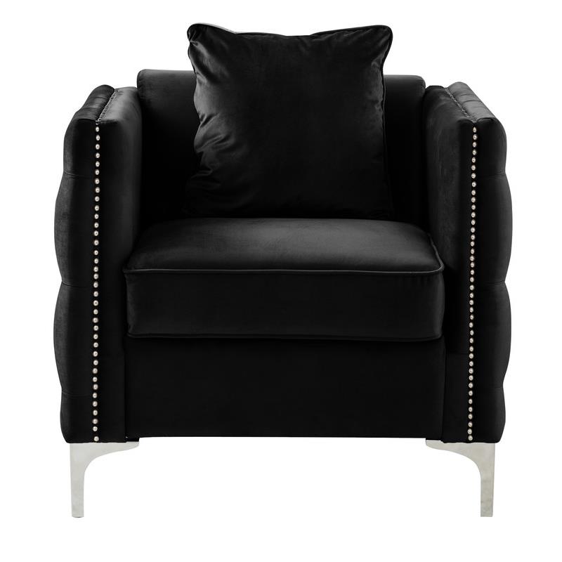 Lilola Home Bayberry Black Velvet Fabric Glam Chair with Pillow