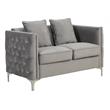 Bayberry Contemporary Gray Velvet Fabric Loveseat Couch with 2 Pillows