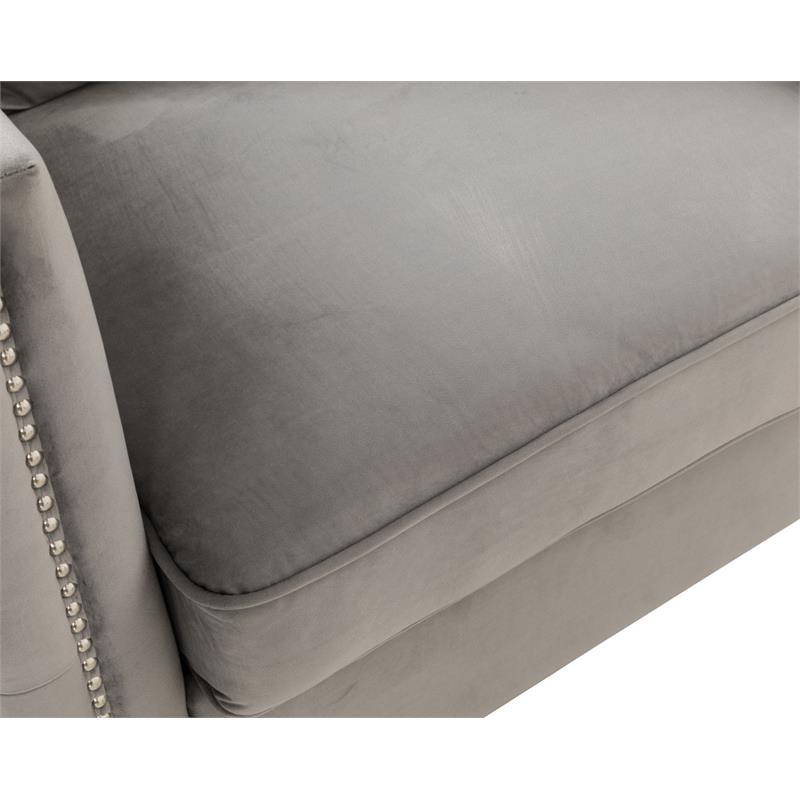 Bayberry Contemporary Gray Velvet Fabric Loveseat Couch with 2 Pillows
