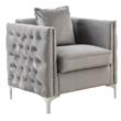 Lilola Bayberry Gray Velvet Fabric Accent Glam Arm Chair with Pillow