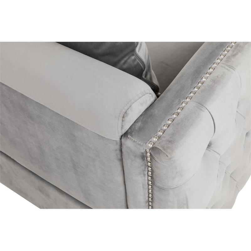 Lilola Bayberry Gray Velvet Fabric Accent Glam Arm Chair with Pillow
