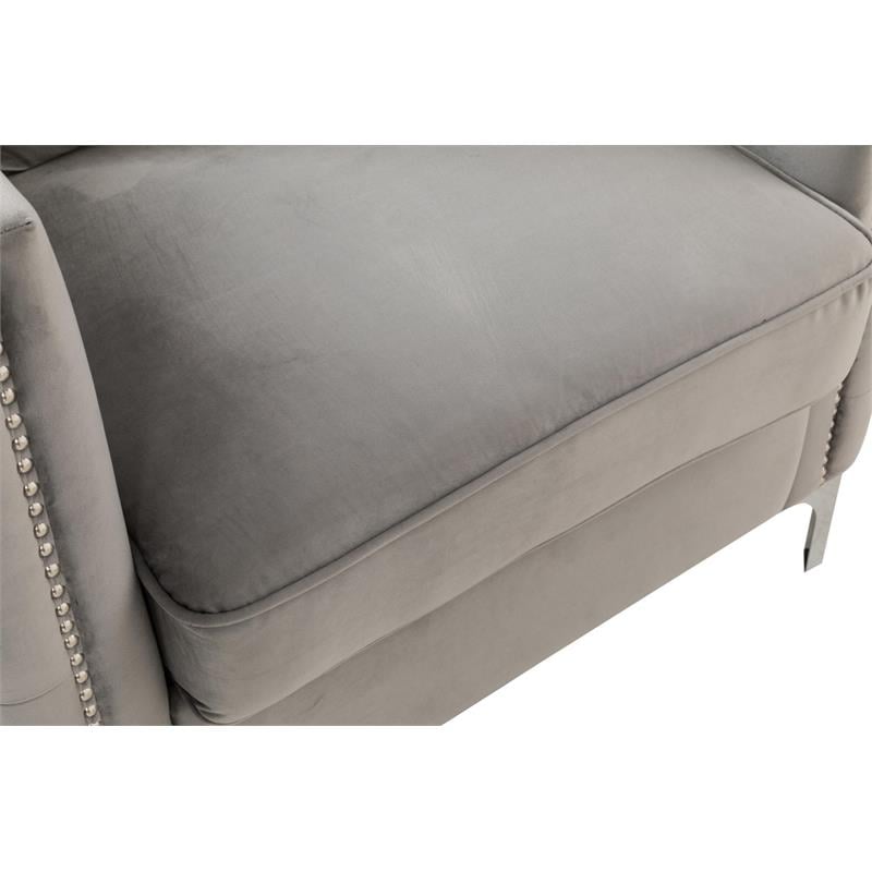 Lilola Bayberry Gray Velvet Fabric Accent Glam Arm Chair with Pillow