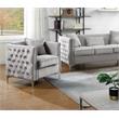 Lilola Bayberry Gray Velvet Fabric Accent Glam Arm Chair with Pillow