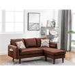 Mia Linen Fabric Sectional Sofa Chaise with USB Charger & Pillows in Brown