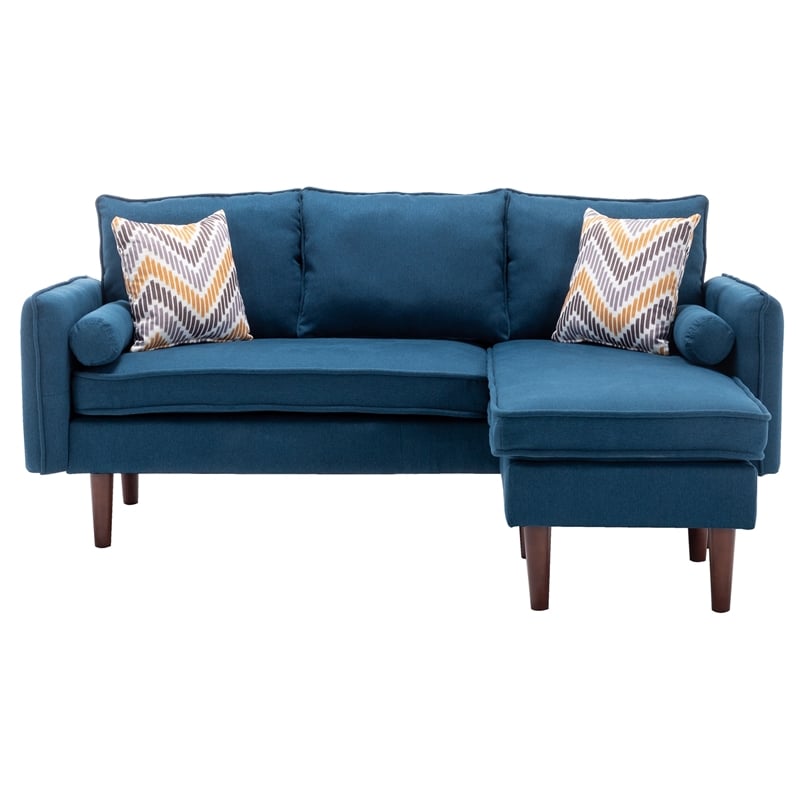 Mia Linen Fabric Sectional Sofa Chaise with USB Charger & Pillows in Blue