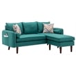 Mia Linen Fabric Sectional Sofa Chaise with USB Charger & Pillows in Green