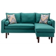 Mia Linen Fabric Sectional Sofa Chaise with USB Charger & Pillows in Green