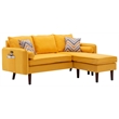 Mia Linen Fabric Sectional Sofa Chaise with USB Charger & Pillows in Yellow