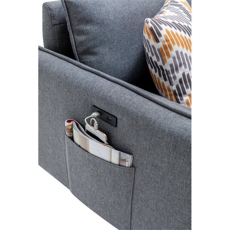 Lana MidCentury Modern Gray Fabric Sofa Couch with USB Charging Ports