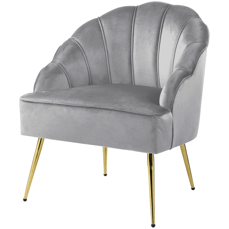 Naomi Velvet Wingback Accent Arm Chair with Metal Legs in Gray - 88878GY