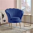 Angelina Velvet Scalloped Back Accent Chair with Metal Legs in Blue