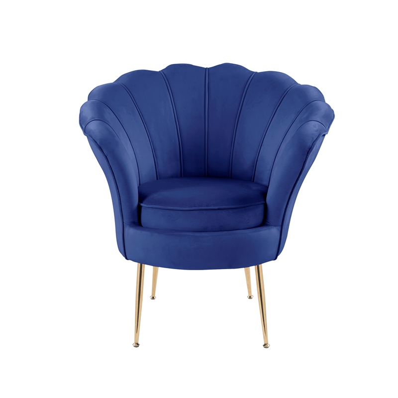 Angelina Velvet Scalloped Back Accent Chair with Metal Legs in Blue