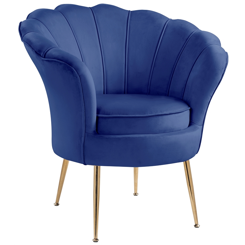 Angelina Velvet Scalloped Back Accent Chair with Metal Legs in Blue