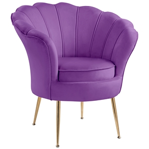angelina velvet scalloped back accent chair with metal legs in purple