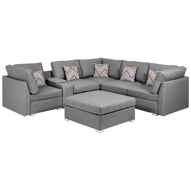 Amira Gray Fabric Reversible Sectional, Gray Fabric Sectional Sofa