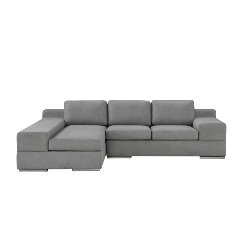 Romeo Light Gray Woven Fabric Sectional, Large Linen Fabric Sectional Sofa With Left Facing Chaise Lounge