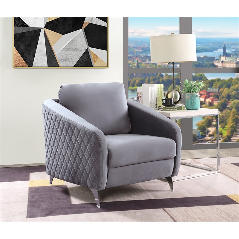 Sofia Gray Velvet Elegant Modern Chic Accent Arm Chair with Metal Legs
