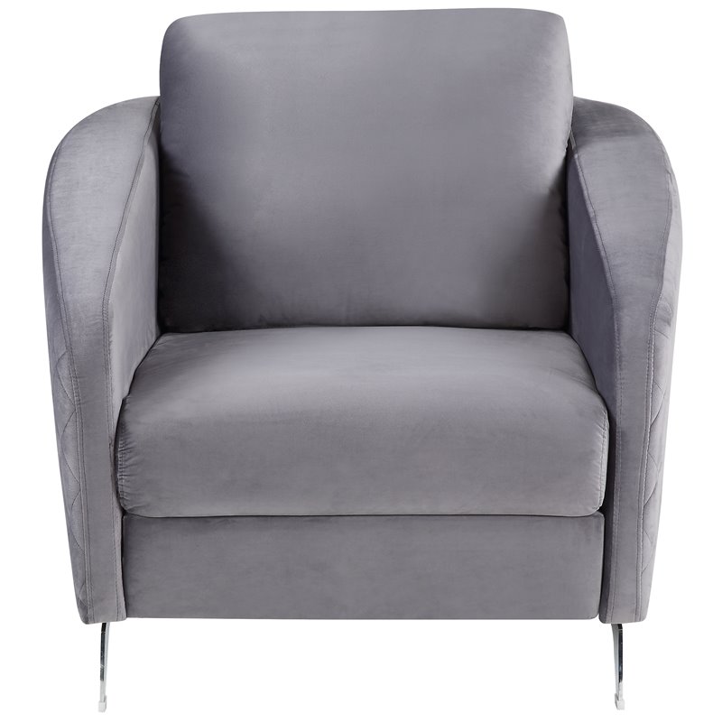 Sofia Gray Velvet Elegant Modern Chic Accent Arm Chair with Metal Legs