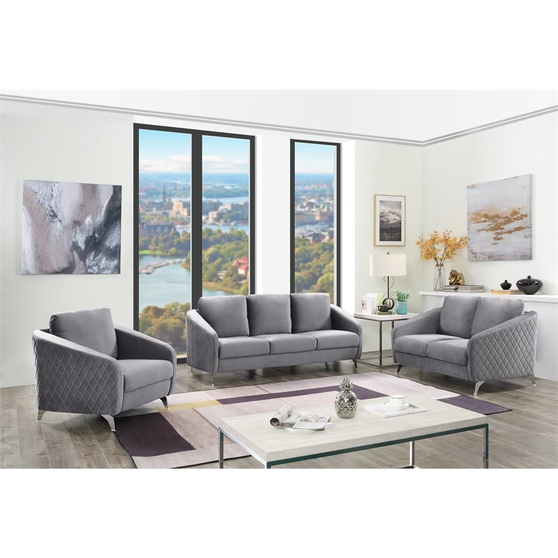 Sofia Gray Velvet Elegant Modern Chic Accent Arm Chair with Metal Legs