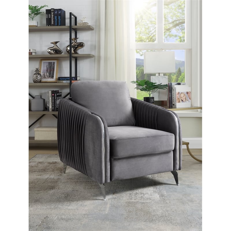 Hathaway Gray Velvet Elegant Modern Chic Accent Arm Chair