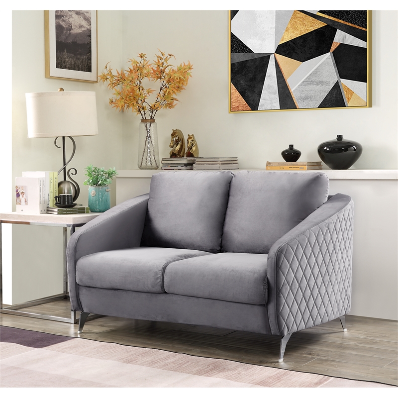Lilola Home Sofia Gray Velvet Elegant Modern Chic Loveseat Couch