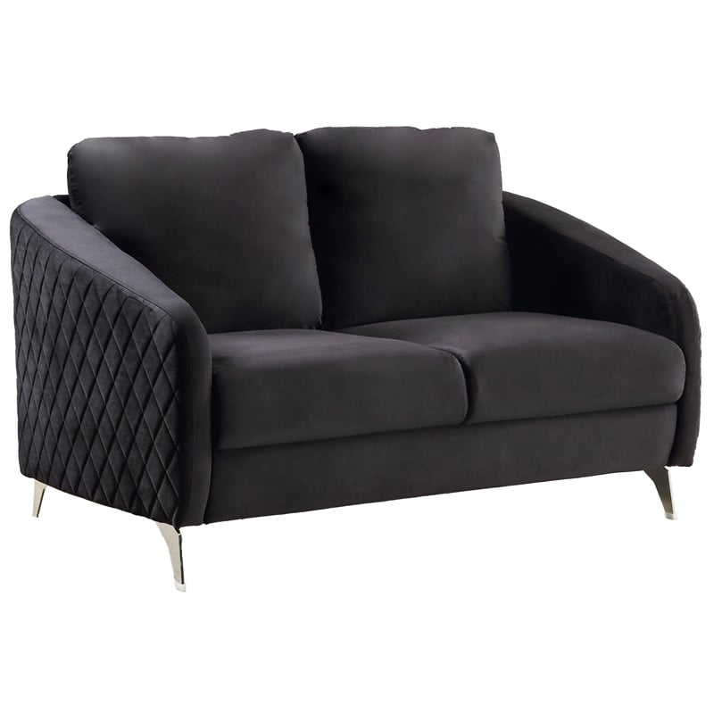 Lilola Sofia Black Velvet Elegant Modern Chic Loveseat Couch