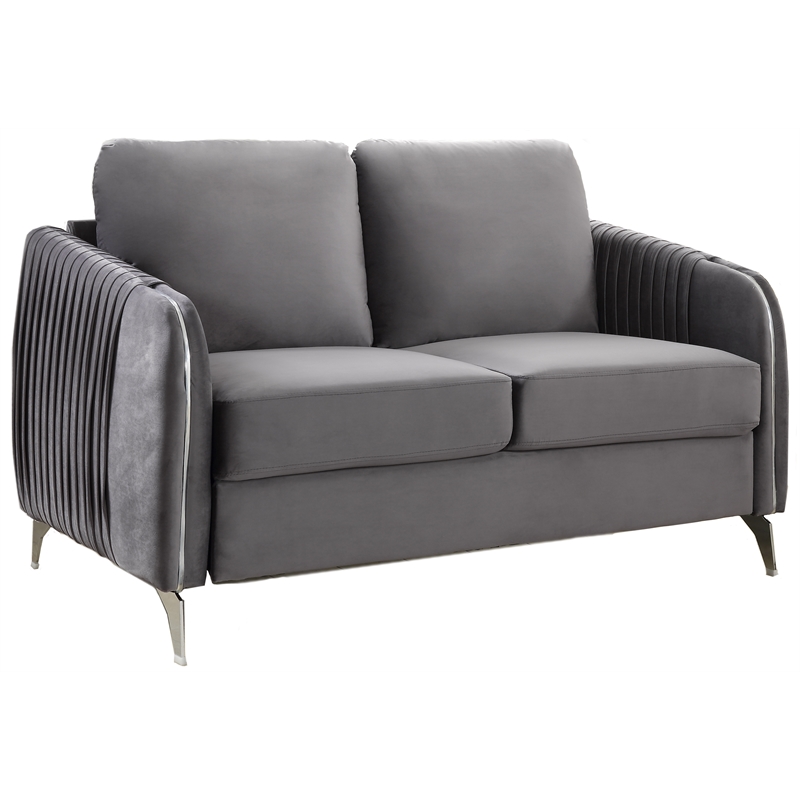 Hathaway Gray Velvet Elegant Modern Chic Loveseat Couch