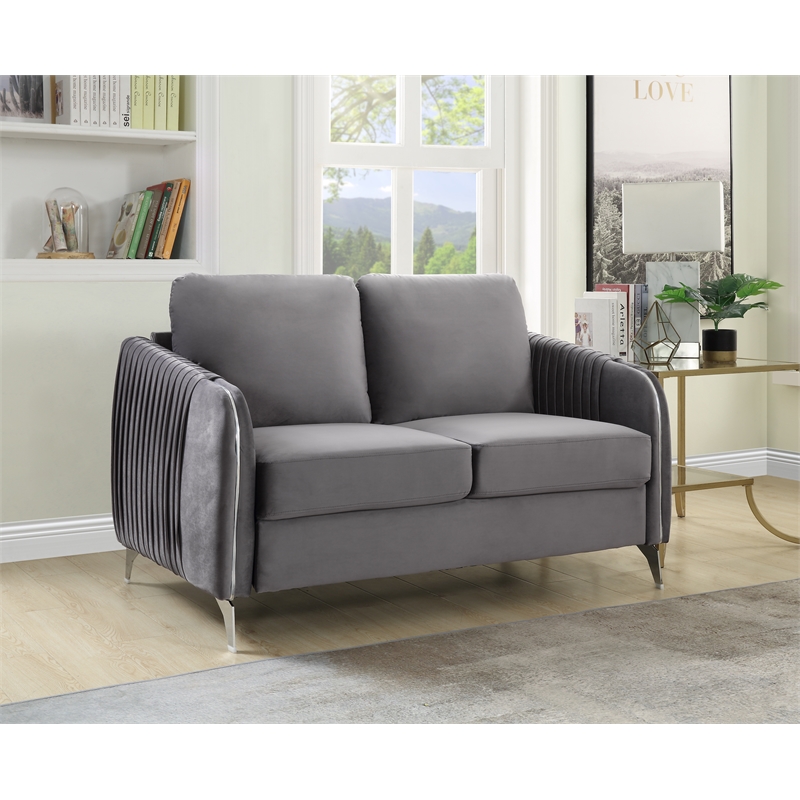 Hathaway Gray Velvet Elegant Modern Chic Loveseat Couch