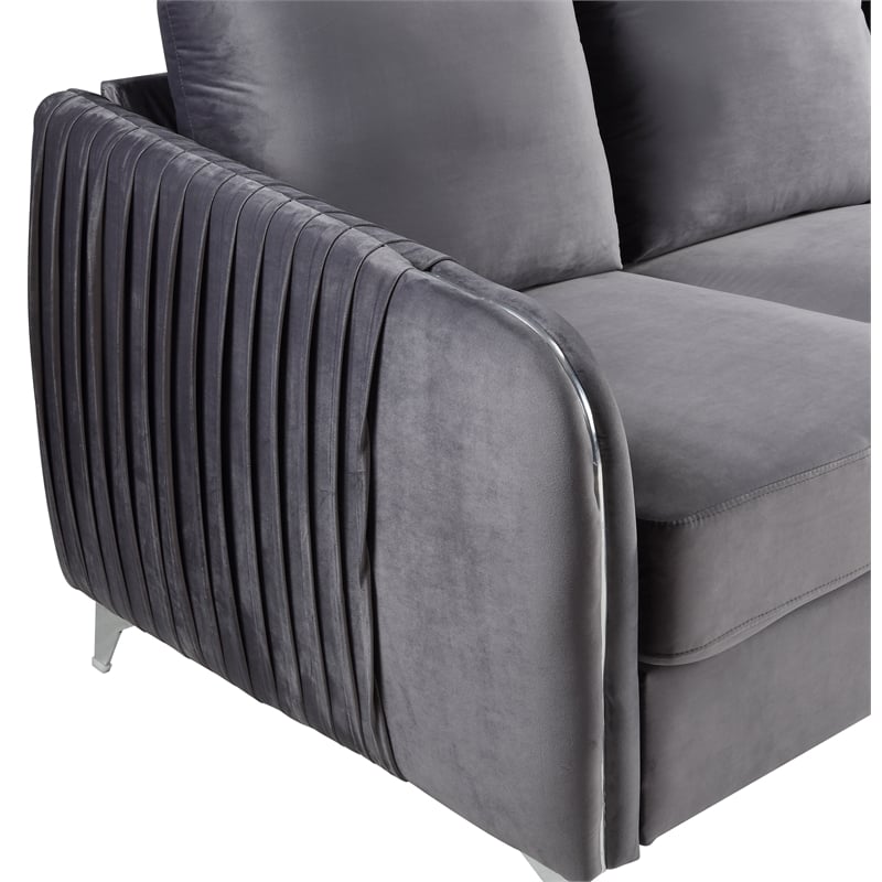 Hathaway Gray Velvet Elegant Modern Chic Loveseat Couch