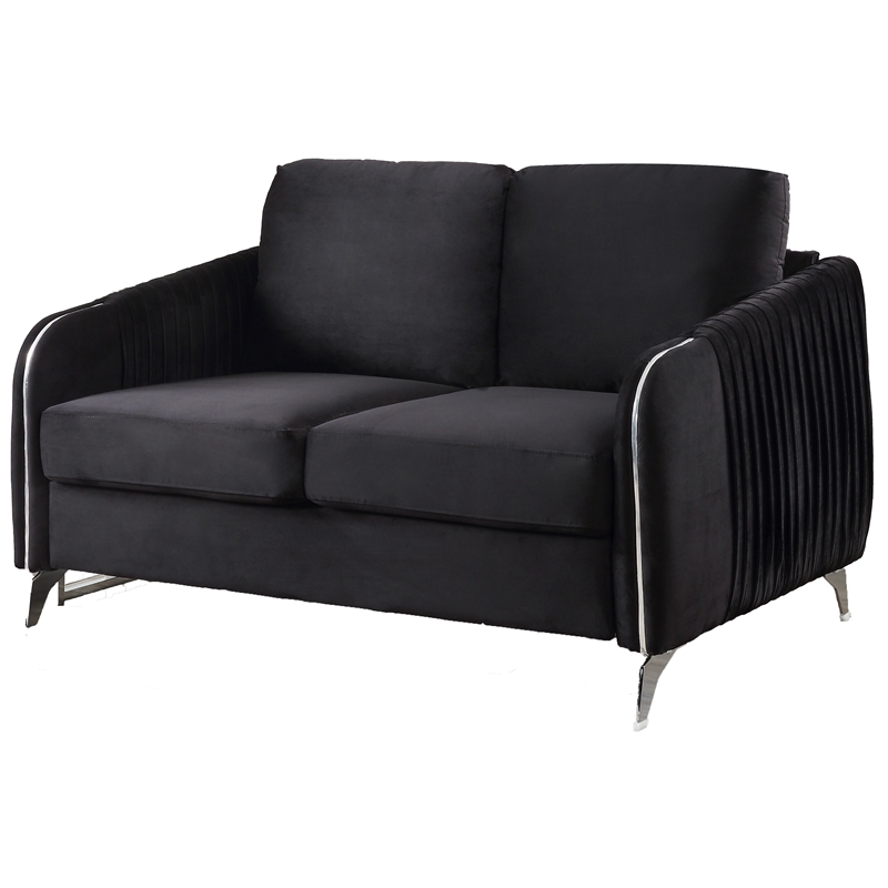 Hathaway Black Velvet Elegant Modern Chic Loveseat Couch 89726L