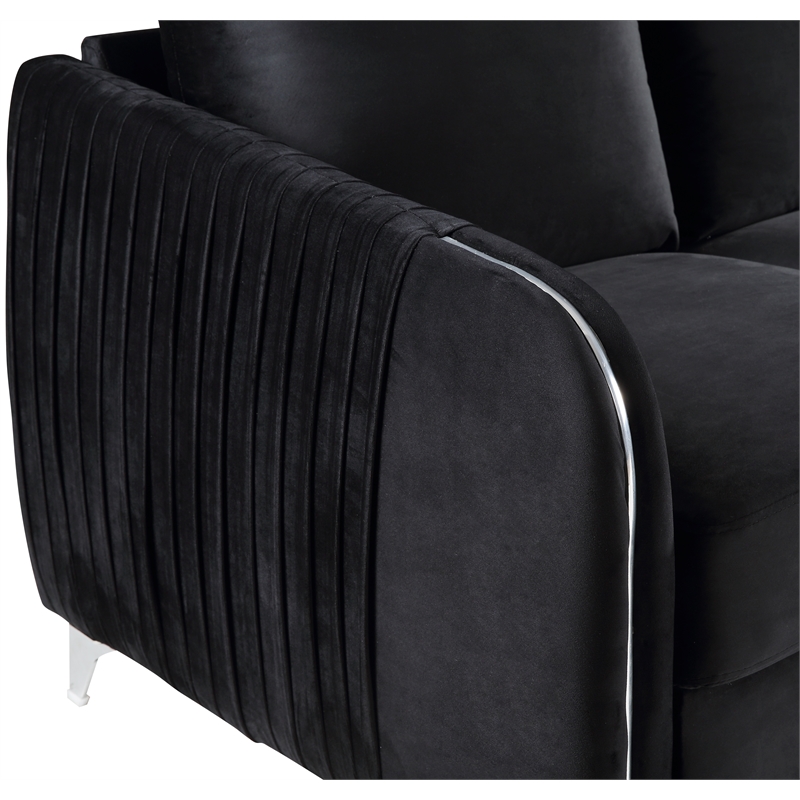 Hathaway Black Velvet Elegant Modern Chic Loveseat Couch