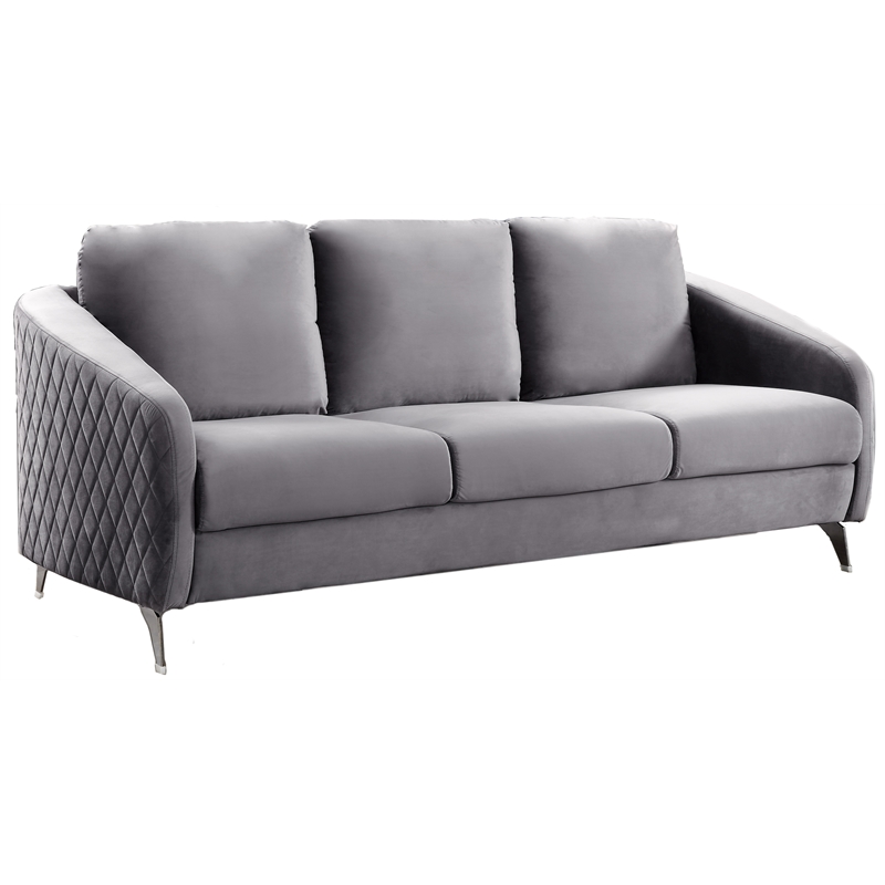 Sofia Gray Velvet Elegant Modern Chic Sofa Couch With Chrome Metal Legs Bushfurniturecollection Com