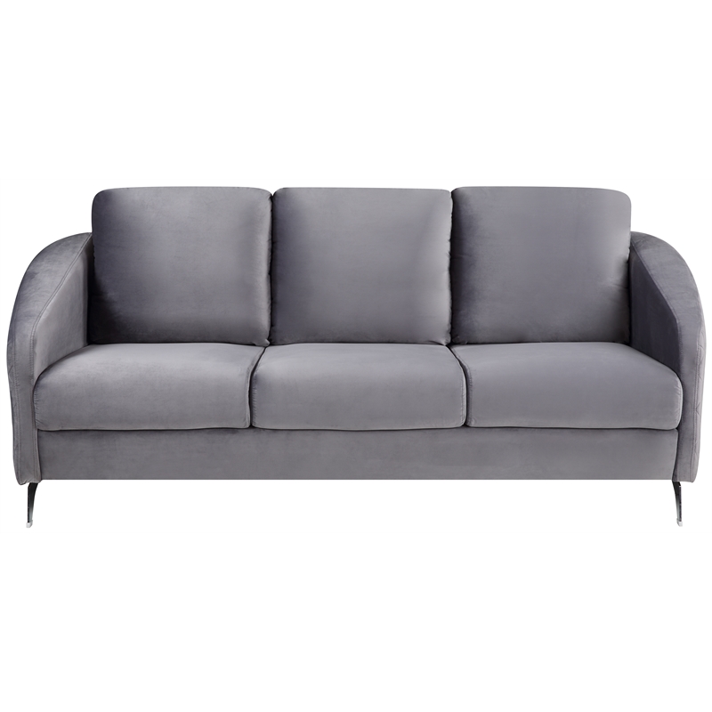 Sofia Gray Velvet Elegant Modern Chic Sofa Couch with Chrome Metal Legs