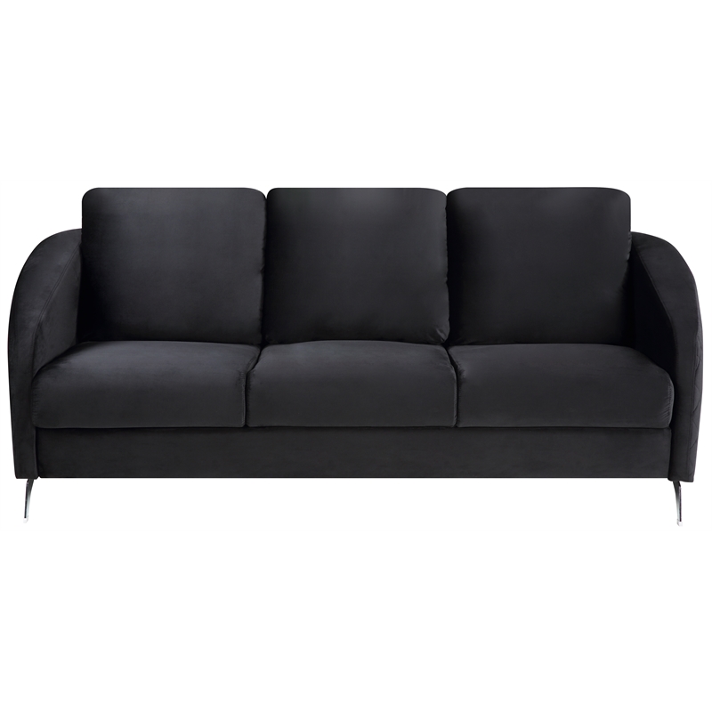 Sofia Black Velvet Elegant Modern Chic, Modern Black Leather Sofa With Chrome Legs