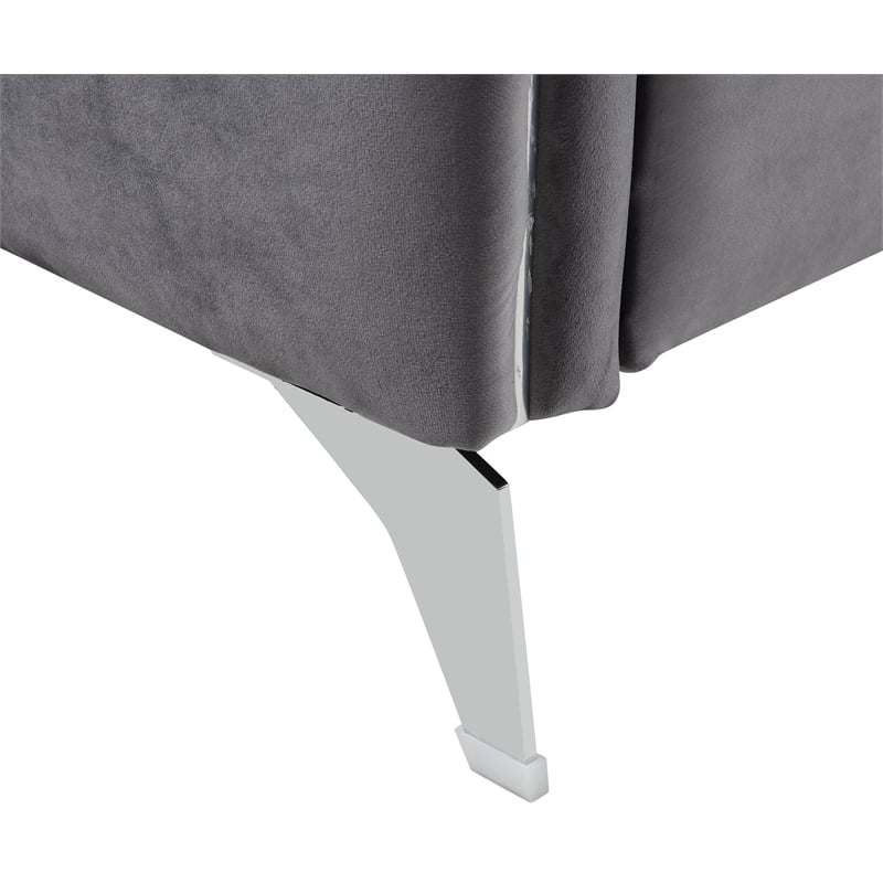 Hathaway Gray Velvet Elegant Modern Chic Sofa Couch with Chrome Metal Legs