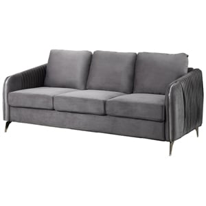 Hathaway Gray Velvet Elegant Modern Chic Sofa Couch with Chrome Metal Legs