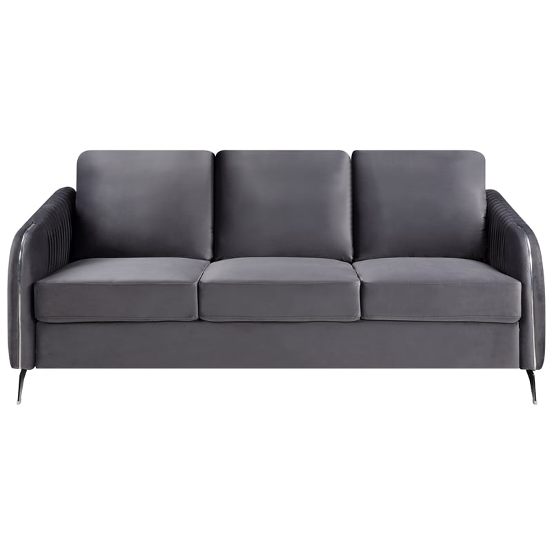 Hathaway Gray Velvet Elegant Modern Chic Sofa Couch with Chrome Metal Legs