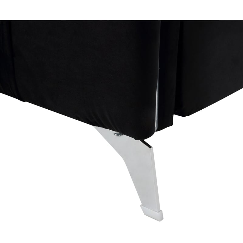 Hathaway Black Velvet Elegant Modern Chic Sofa Couch with Chrome Arms and Legs