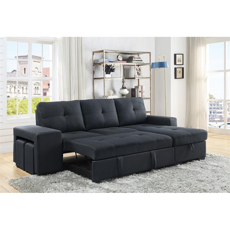 Lucas Dark Gray Fabric Sleeper Sectional Sofa with Reversible Storage Chaise