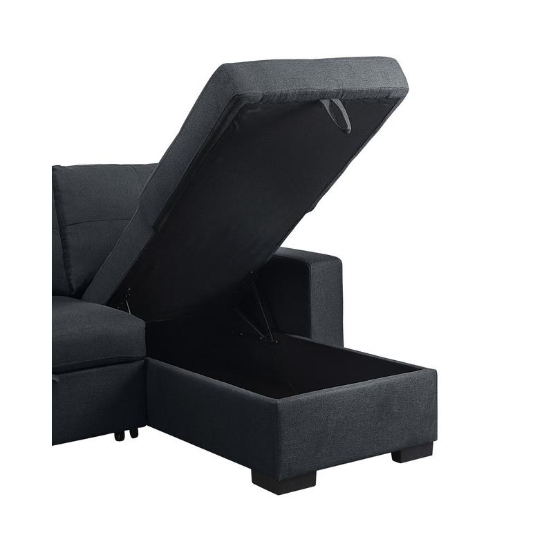 Lucas Dark Gray Fabric Sleeper Sectional Sofa with Reversible Storage Chaise