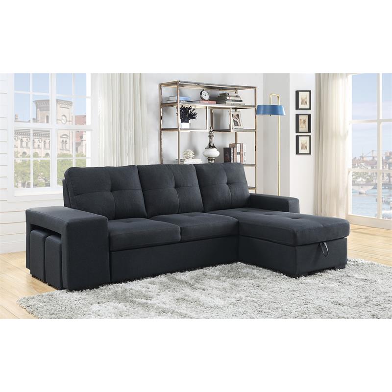 Lucas Dark Gray Fabric Sleeper Sectional Sofa with Reversible Storage Chaise
