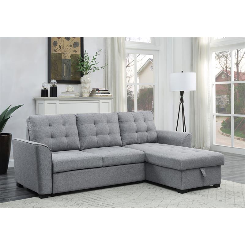 Avery Light Gray Fabric Sleeper Sectional Sofa with Reversible Storage Chaise