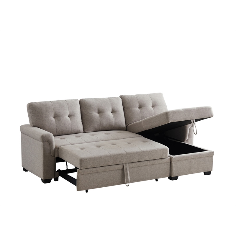 Sierra Light Gray Fabric Reversible Sleeper Sectional Sofa with Storage Chaise