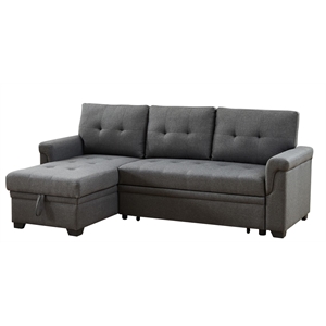 hunter dark gray fabric reversible sleeper sectional sofa with storage chaise